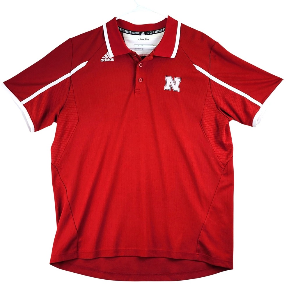 Adidas Climalite Nebraska Huskers Polo Shirt Mens XL Red Collegiate Sporty